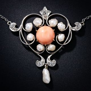Edwardian Coral and Pearl Heart Necklace - 5