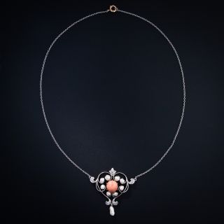 Edwardian Coral and Pearl Heart Necklace