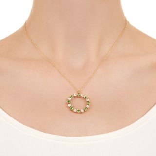 Edwardian  Demantoid Garnet and Diamond Circle Pendant