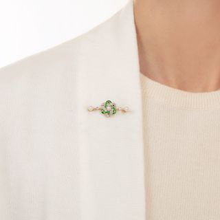 Edwardian Demantoid Garnet, Natural Pearl and Diamond Brooch