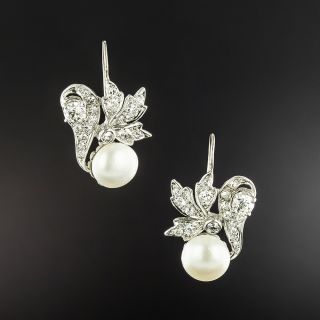 Edwardian Diamond and Button Pearl Earrings - 2