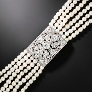 Edwardian Diamond and Cultured Pearl Bracelet  - 1