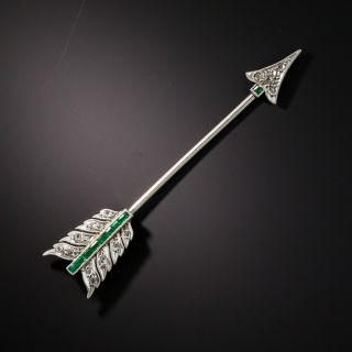 Edwardian Diamond and Emerald Arrow Jabot Pin - 2