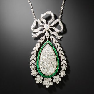 Edwardian Diamond and Emerald Bow Necklace - 2