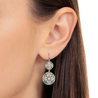 Edwardian Diamond and Emerald Floral Drop Earrings