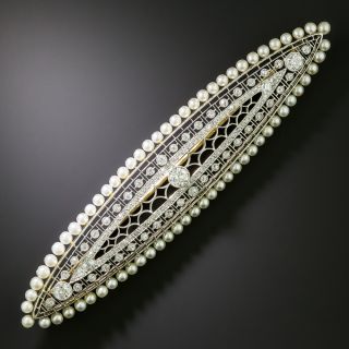 Edwardian Diamond and Natural Pearl Brooch - 5