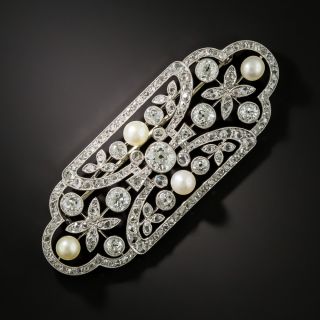 Edwardian Diamond and Natural Pearl Brooch - GIA - 2