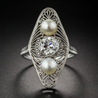 Edwardian Diamond and Natural Pearl Dinner Ring - 2