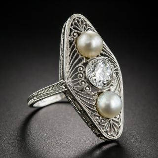 Edwardian Diamond and Natural Pearl Dinner Ring