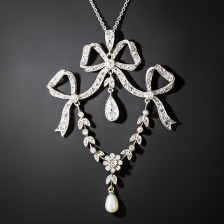 Edwardian Diamond and Natural Pearl Lavaliere   - 7