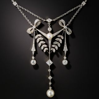Edwardian Diamond and Natural Pearl Necklace - 1