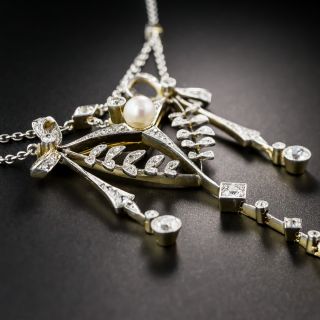 Edwardian Diamond and Natural Pearl Necklace