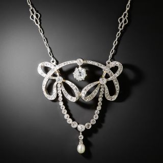 Edwardian Diamond and Natural Pearl Necklace - 3