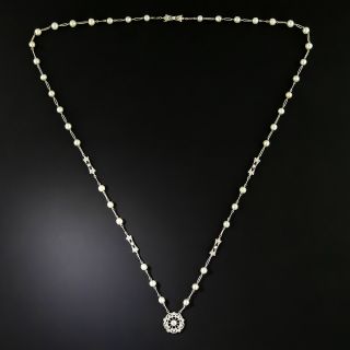 Edwardian Diamond And Natural Pearl Necklace  - 2