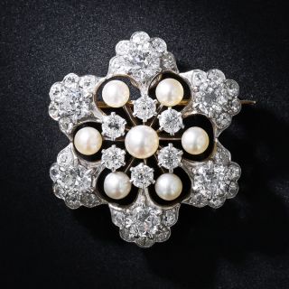 Edwardian Diamond and Natural Pearl Snowflake Pendant/Brooch - GIA - 6