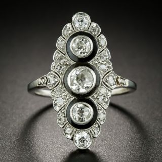 Edwardian Diamond and Onyx Dinner Ring, Size 5 - 2
