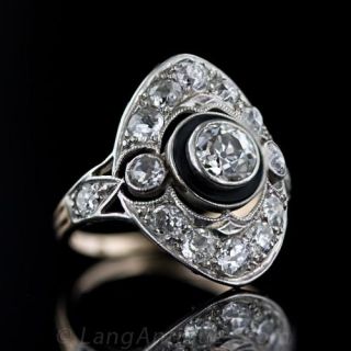 Edwardian Diamond and Onyx Dinner Ring