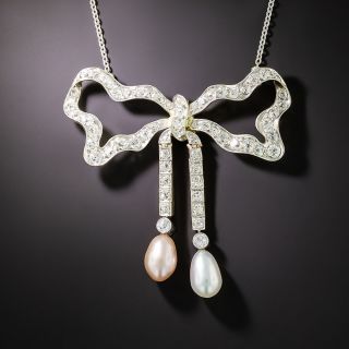 Edwardian Diamond and Pearl Bow Necklace - 2