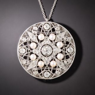 Edwardian Diamond and Pearl Circle Pendant/Brooch - 2