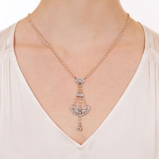 Edwardian Diamond and Natural Pearl Lavalière Necklace 