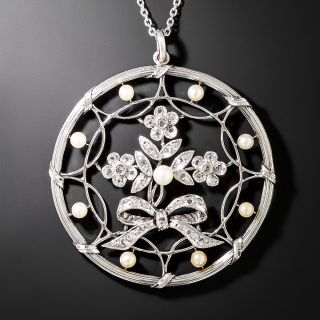 Edwardian Diamond and Pearl Flower Pendant - 2