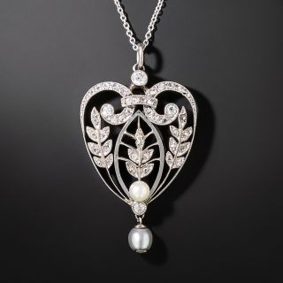Edwardian Diamond and Pearl Heart Pendant - 2
