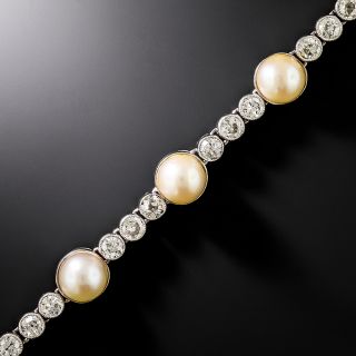 Edwardian Diamond And Pearl Line Bracelet - 3