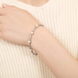 Edwardian Diamond And Pearl Line Bracelet