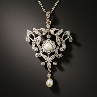 Edwardian Diamond and Pearl Necklace/Brooch - 3