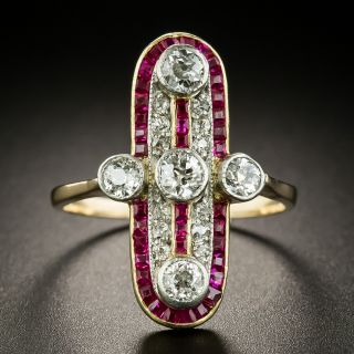 Edwardian Diamond and Ruby Dinner Ring - 2