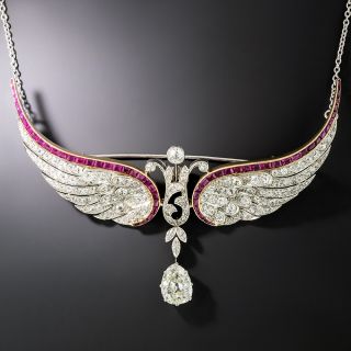 Edwardian Diamond and Ruby Wing Necklace/Brooch - 2