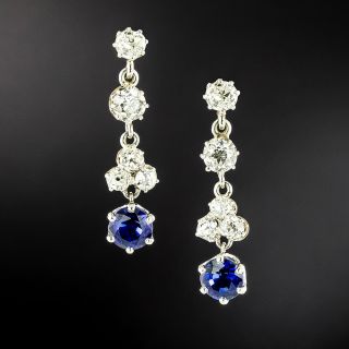 Edwardian Diamond and Sapphire Drop Earrings - 5