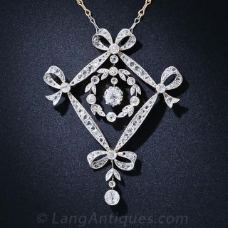 Edwardian Diamond Bow Lavaliere Necklace - 1