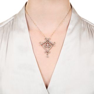 Edwardian Diamond Bow Lavaliere Necklace