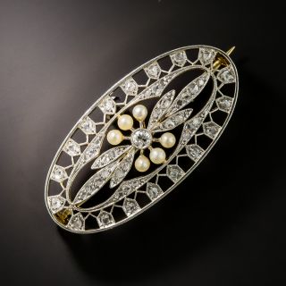 Edwardian Diamond & Natural Pearl Brooch - 2