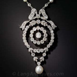 Edwardian Diamond & Natural Pearl Necklace - 1