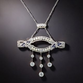Edwardian Diamond, Pearl and Synthetic Sapphire Necklace - 3