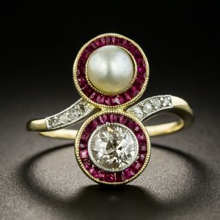 Edwardian Diamond, Ruby and Natural Pearl Ring - 2