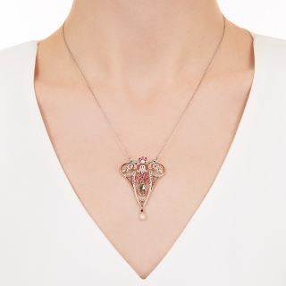 Edwardian Diamond, Ruby and Pearl Lavaliere