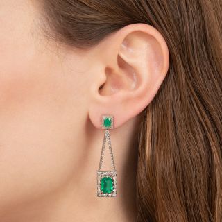 Edwardian Emerald and Diamond Drop Earrings - GIA