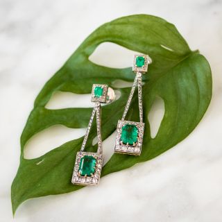 Edwardian Emerald and Diamond Drop Earrings - GIA - 10