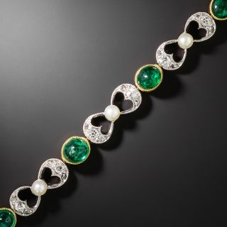 Edwardian Emerald, Diamond and Natural Pearl Bracelet - 3