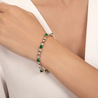 Edwardian Emerald, Diamond and Natural Pearl Bracelet