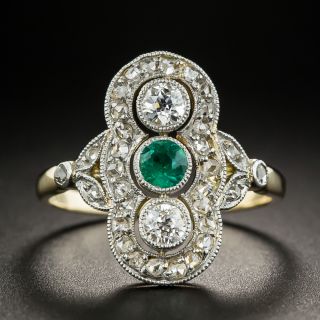 Edwardian Emerald Diamond Dinner Ring - 1