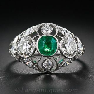 Edwardian Emerald and Diamond Openwork Ring - 1