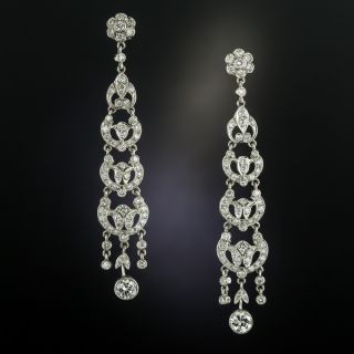 Edwardian Inspired Long Diamond Dangle Earrings  - 2