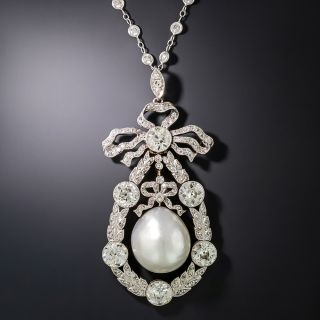 Edwardian Large Natural Blister Pearl and Diamond Necklace - 3