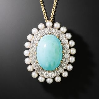 Marcus & Co Turquoise, Diamond, and Seed Pearl Pendant/Brooch  - 2