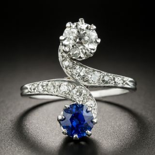 Edwardian Moi Et Toi Sapphire and Diamond Ring - GIA G VS1 - 2