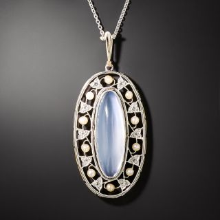 Edwardian Moonstone, Seed Pearl and Diamond Necklace - 3